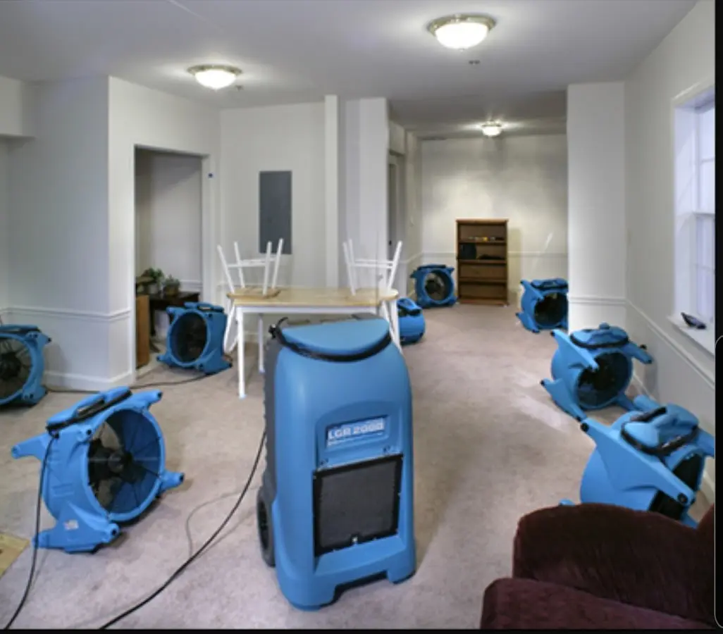 Air movers and dehumidifier setup for Water Extraction & Removal in Romeoville